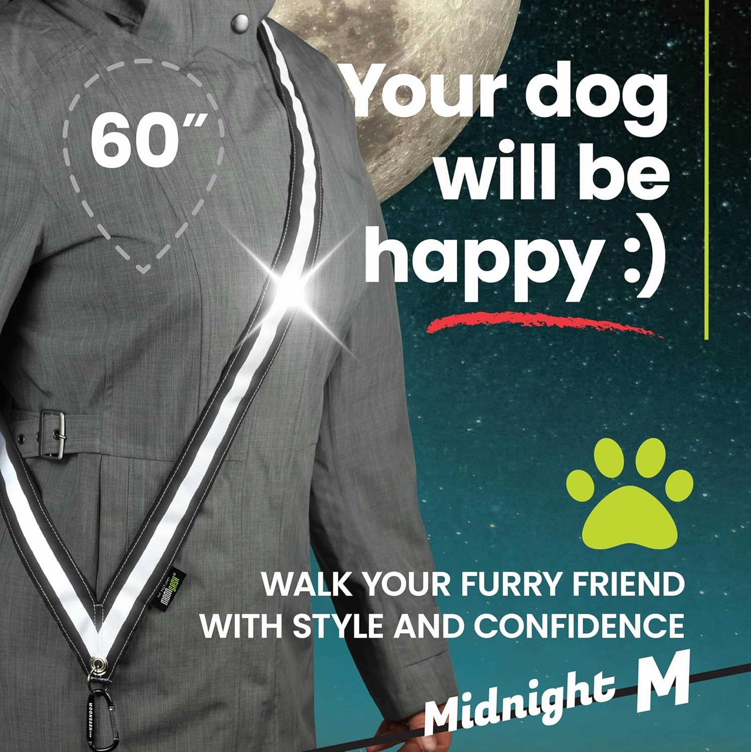 MOONSASH Reflective Sash for Walking at Night | USA-Made | Fitted, Reversible   Patented Night Walking Safety Gear | Perfect Belt/Reflective Vest for Women & Men Alternative | Essential Running Gear