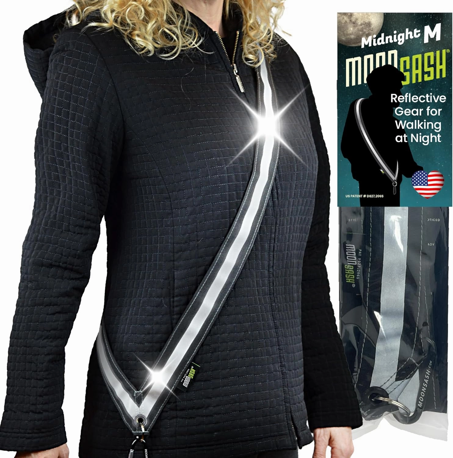 MOONSASH Reflective Sash for Walking at Night | USA-Made | Fitted, Reversible   Patented Night Walking Safety Gear | Perfect Belt/Reflective Vest for Women & Men Alternative | Essential Running Gear