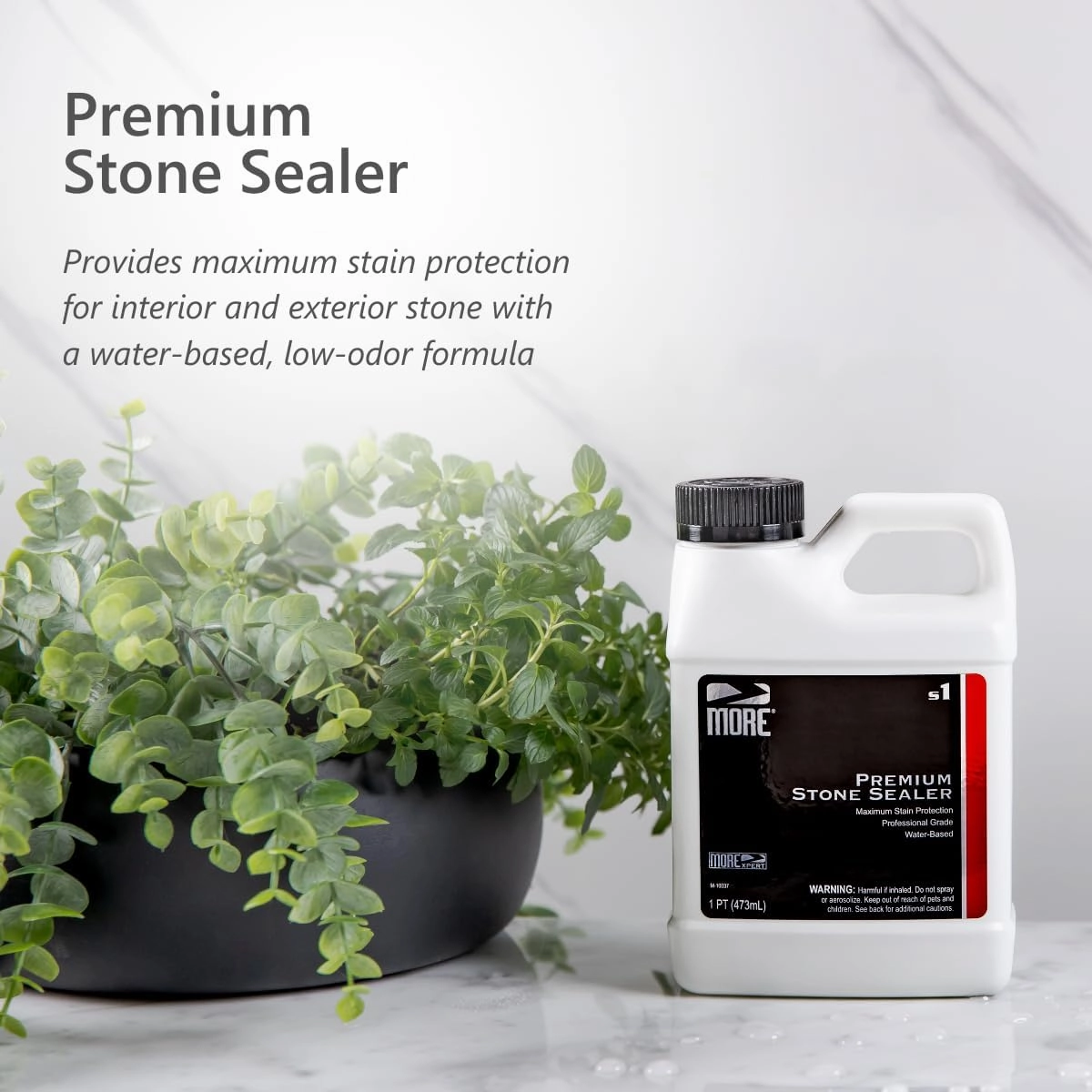 More Premium Stone Sealer - Water-Based Protectant - Granite, Marble, Concrete & Grout Sealer - for Indoor & Outdoor Use - Protects Against Oil, Water-Based Stains - Unscented - (16oz)