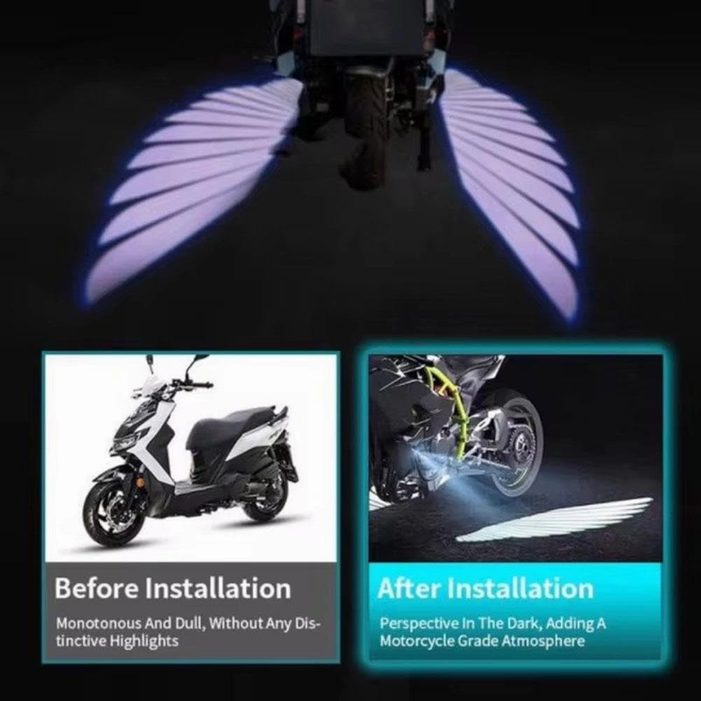 Motorcycle Angel Wings Projection Light Kit, 2Pcs Motorcycle LED Angel Wing Motorcycle Underglow Wing Shadow LED Projector Light Motorcycle Lamp Shadow Welcome Light