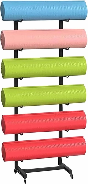Movable Yoga Mat Rack with Lockable Wheels, Portable Yoga Mat Organizer for Foam Rollers & Exercise Mats, Multi-Purpose Skateboard Foam Roller Storage Rack for Commercial Home