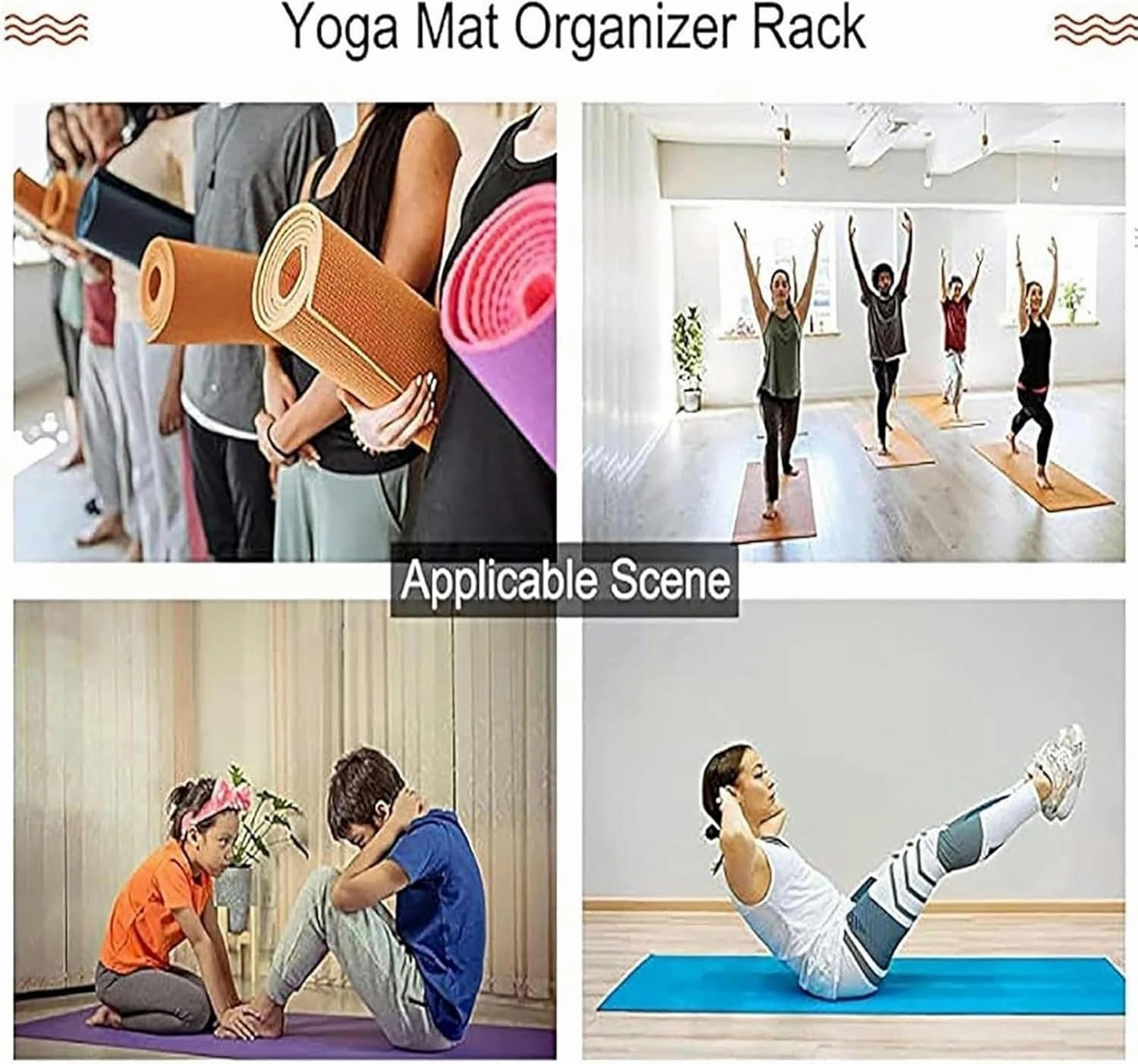 Movable Yoga Mat Rack with Lockable Wheels, Portable Yoga Mat Organizer for Foam Rollers & Exercise Mats, Multi-Purpose Skateboard Foam Roller Storage Rack for Commercial Home