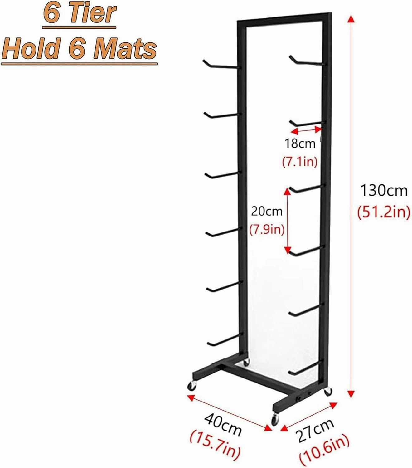 Movable Yoga Mat Rack with Lockable Wheels, Portable Yoga Mat Organizer for Foam Rollers & Exercise Mats, Multi-Purpose Skateboard Foam Roller Storage Rack for Commercial Home
