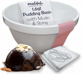 Muldale Ceramic Pudding Basin for Steaming - 1.6qt Winter Steamed Pudding Mold Bowl - Ovenproof Durable and Sturdy White Porcelain - Easy Clean - Made in Europe 8"