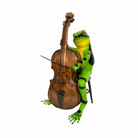 Musical Frog playing Cello Bronze Statue
