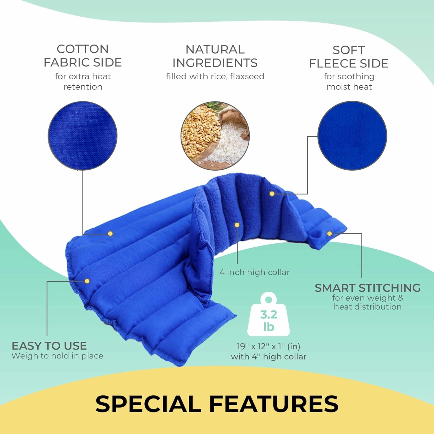 My Heating Pad Microwavable Neck and Shoulder Wrap Plus - Neck Wrap, Shoulder Relaxer, Portable, Large - 2 Pack Blue