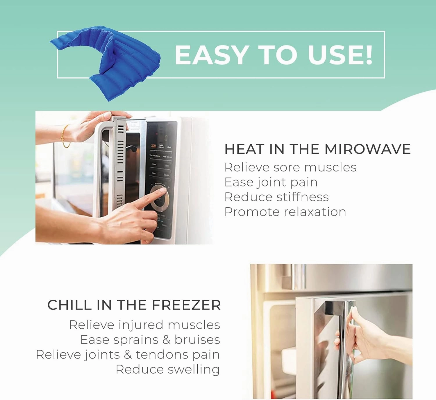 My Heating Pad Microwavable Neck and Shoulder Wrap Plus - Neck Wrap, Shoulder Relaxer, Portable, Large - 2 Pack Blue