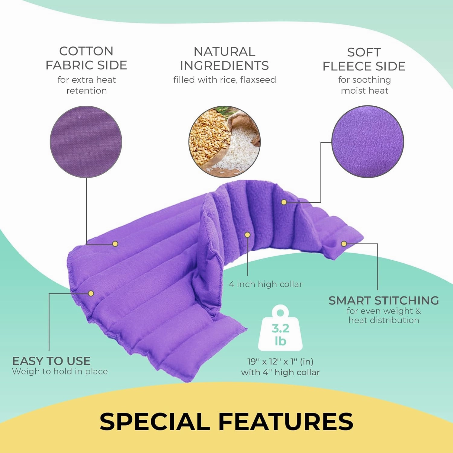 My Heating Pad Microwavable Neck and Shoulder Wrap Plus - Neck Wrap, Shoulder Relaxer, Portable, Large - 2 Pack Purple