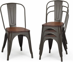 NAFORT Industrial Style Dining Chair Set of 4, 18" Stackable Metal Chairs Set with High Backrest, Wood Seat & Non-Slip Foot Pads, Vintage Rustic Dining Chairs for Living Room, Kitchen & Cafe