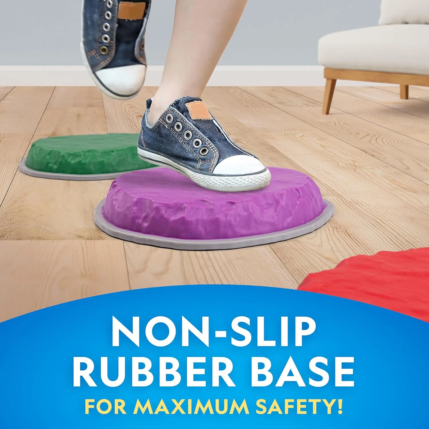 National Geographic Stepping Stones for Kids – 7 Durable, Non-Slip Stones Encourage Toddler Balance & Motor Skills, Indoor & Outdoor Toys, Balance Stones, Obstacle Course