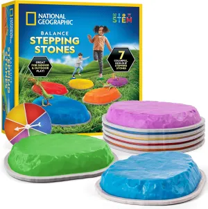 National Geographic Stepping Stones for Kids – 7 Durable, Non-Slip Stones Encourage Toddler Balance & Motor Skills, Indoor & Outdoor Toys, Balance Stones, Obstacle Course