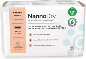 Natural Incontinence Pads - Organic Cotton Bladder Leakage Pads - Extra Large Pads for Incontinent Adults - Nannocare Super Dry (20 Count (Pack of 1) - 16" Long