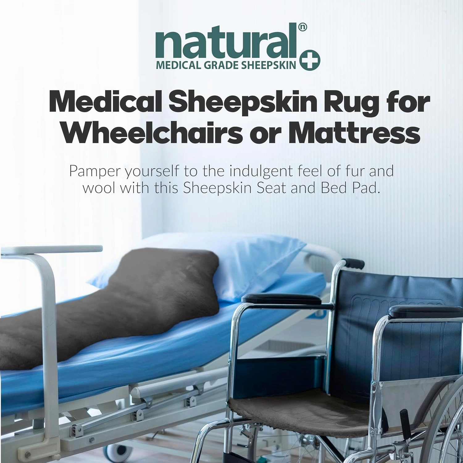 Natural Sheepskin for Bed Sores and Skin Irritation | Hastings 100% Real Medical Sheepskins with Non-Slip Back for Pain Relief and Discomfort, Wool Seat Pad, Charcoal Grey, 2 ft x 3 ft