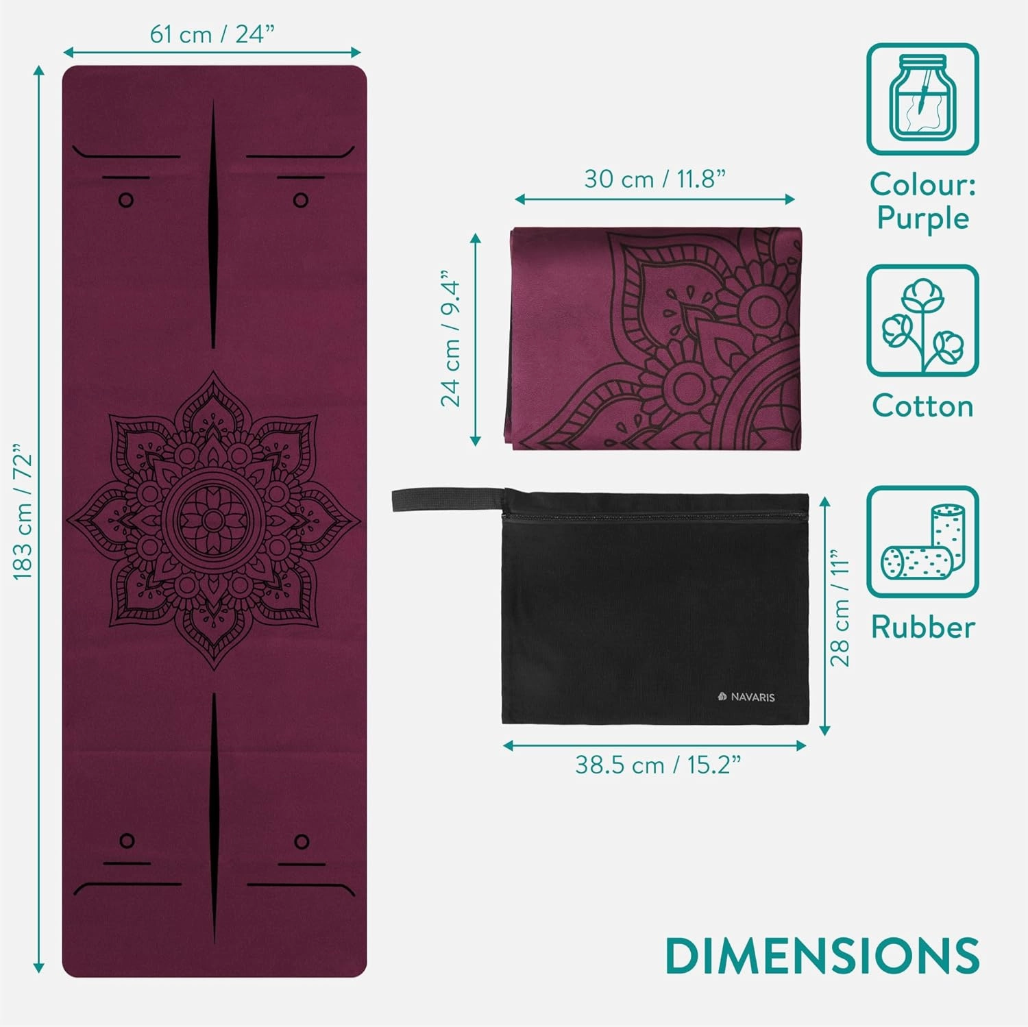Navaris Foldable Yoga Mat for Travel - 1/16" (1.5mm) Thick Exercise Mat for Pilates, Workout, Gym, Fitness - Non-Slip Folding Portable Mat