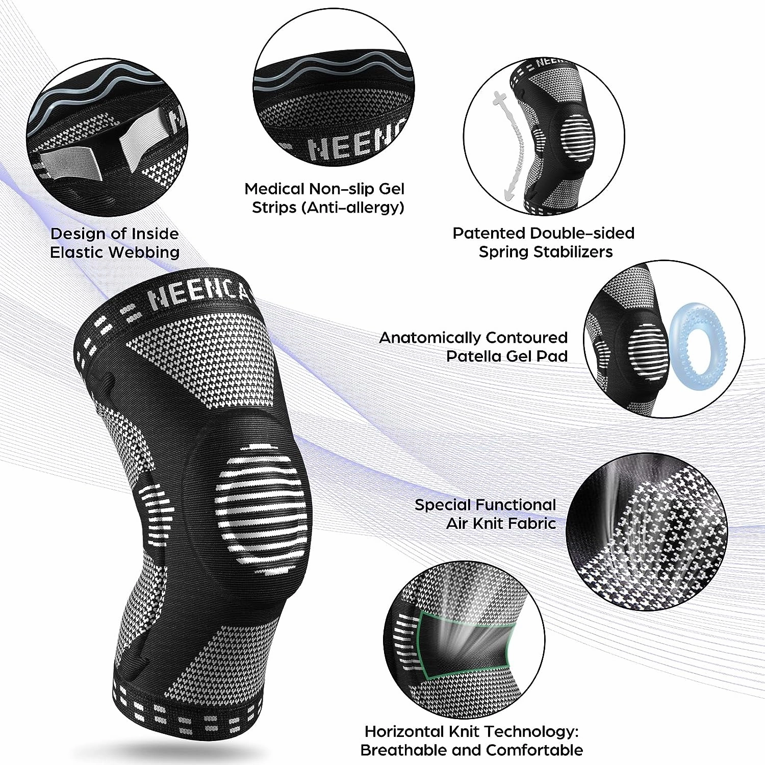 NEENCA 2 Pack Knee Braces for Knee Pain, Compression Knee Sleeves with Patella Gel Pad & Side Stabilizers, Knee Support for Meniscus Tear, Arthritis, Joint Pain, ACL, Runner, Workout- FSA/HSA APPROVED