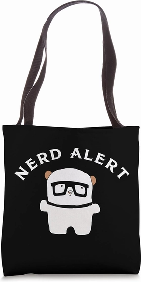 Nerd Alert Funny White Nerd Bear Tote Bag