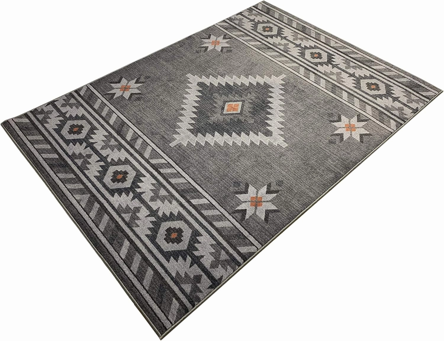 Nevita Collection Southwestern Native American Design Area Rug Rugs Geometric (Southwestern Grey, 5 x 7)