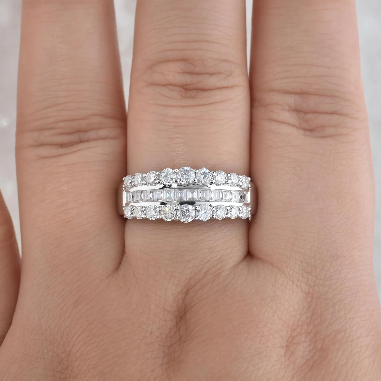Newshe Jewellery Wide Moissanite Wedding Bands for Women Engagement Rings 925 Sterling Silver Emerald Eternity Ring Round Size 5-10