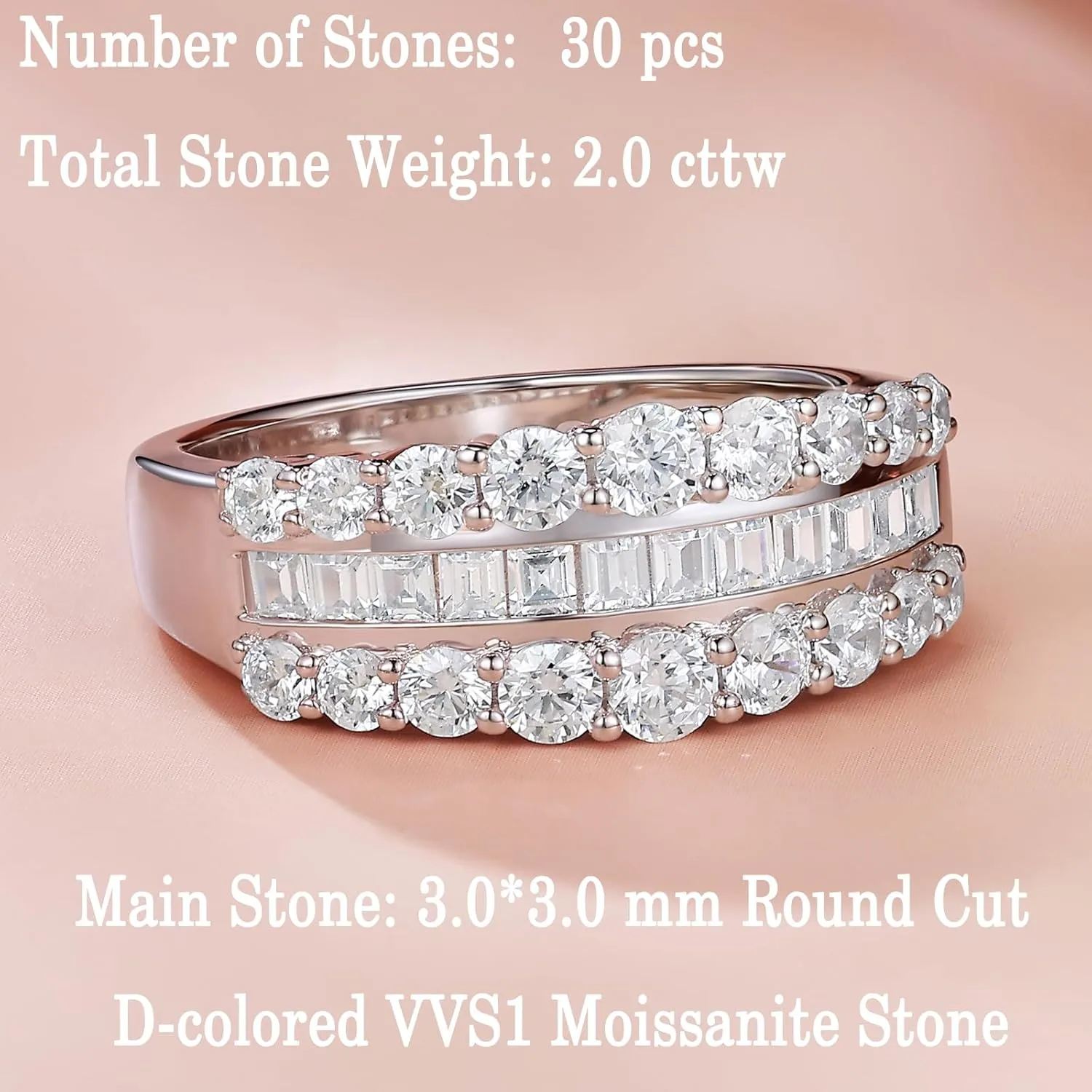 Newshe Jewellery Wide Moissanite Wedding Bands for Women Engagement Rings 925 Sterling Silver Emerald Eternity Ring Round Size 5-10