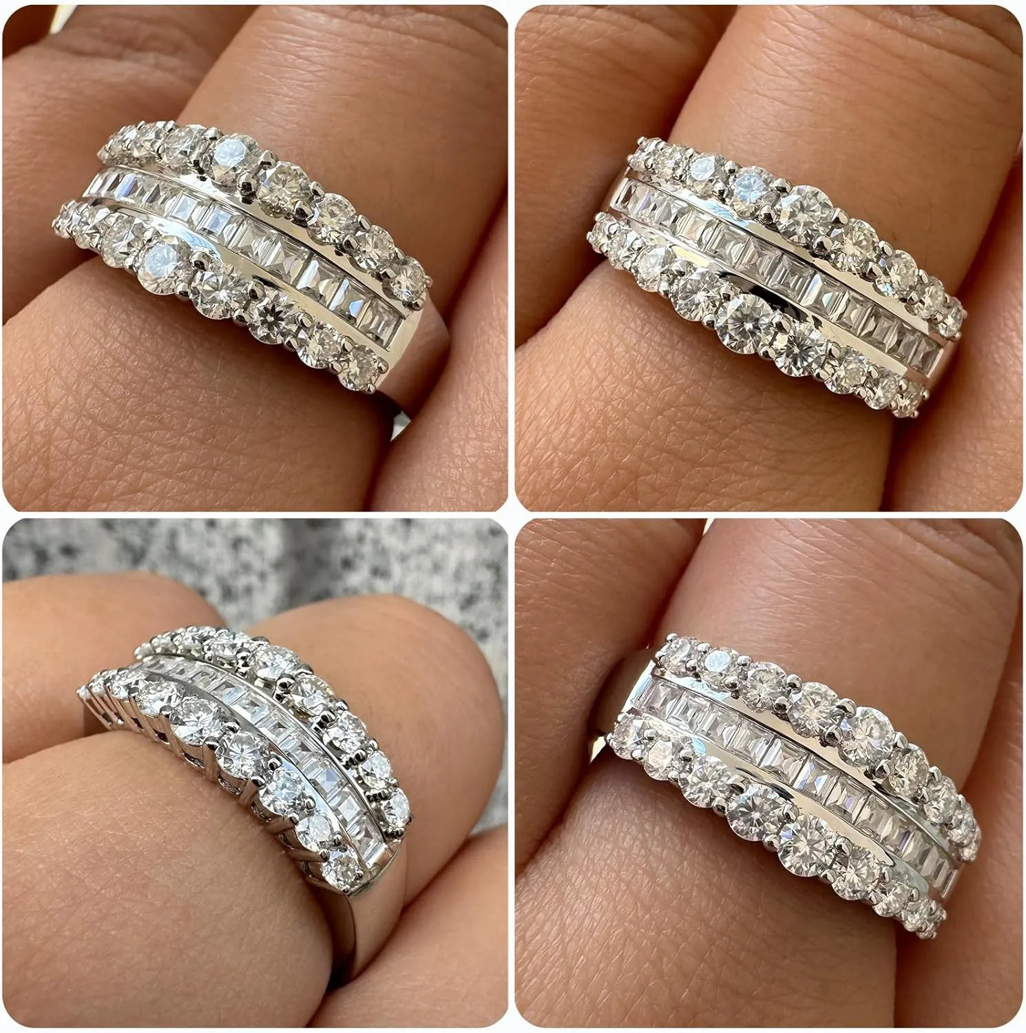 Newshe Jewellery Wide Moissanite Wedding Bands for Women Engagement Rings 925 Sterling Silver Emerald Eternity Ring Round Size 5-10