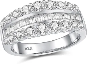 Newshe Jewellery Wide Moissanite Wedding Bands for Women Engagement Rings 925 Sterling Silver Emerald Eternity Ring Round Size 5-10