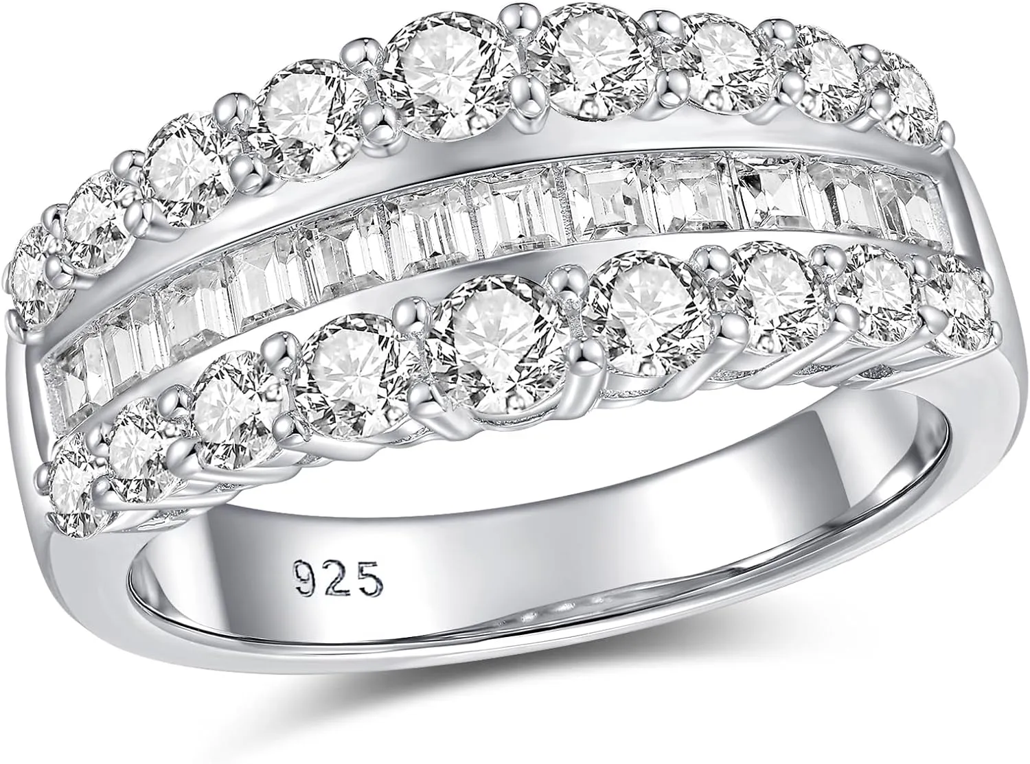 Newshe Jewellery Wide Moissanite Wedding Bands for Women Engagement Rings 925 Sterling Silver Emerald Eternity Ring Round Size 5-10
