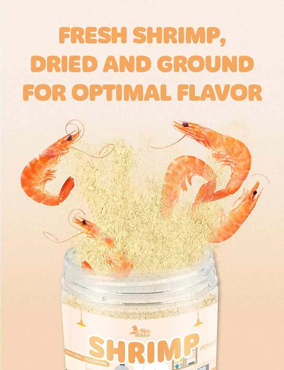 NICE WITCH'S Korean 100% Pure Natural Seasoning 8oz / 227g - Shrimp Powder, MSG Free, Authentic Thai & Southeast Asian Flavor, Pad Thai, Tom Yum Goong, Khao Pad 새우분말 (Shrimp)