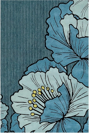 Nicole Miller New York Flora Grandeur Bloom Handcrafted Area Rug, Natural Wool Rug, Bold Floral Rug, Blue, 6'x9'