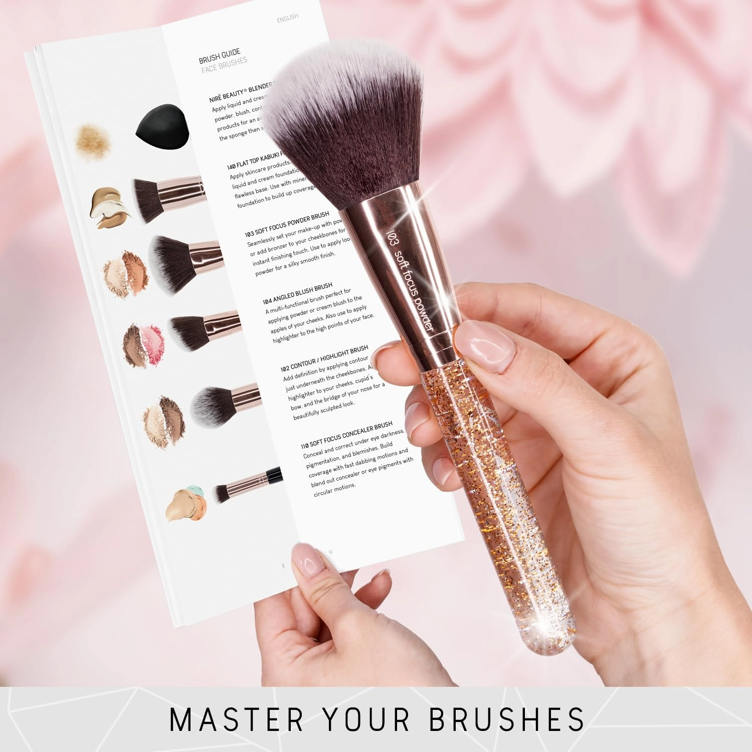 Niré Beauty 15piece Award Winning Glitter Makeup Brushes: Cute Makeup Brushes Set with Case, Beauty Blender, Cleaner, Guide, Gift Box
