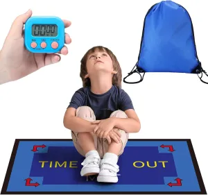 Nuanchu 3 Pcs Portable Parenting The Time Out Mat with Timer and Drawstring Bag 30 x 17 Inch Floor Seating for Time Out Chair for Toddlers, Home Calm Down Corner Rug Fosters Positive Behavior