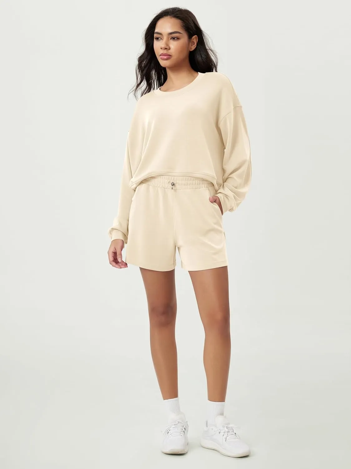 ODODOS Modal Soft Relaxed Shorts for Women Adjustable Shockcord High Waist Casual Shorts with Pockets