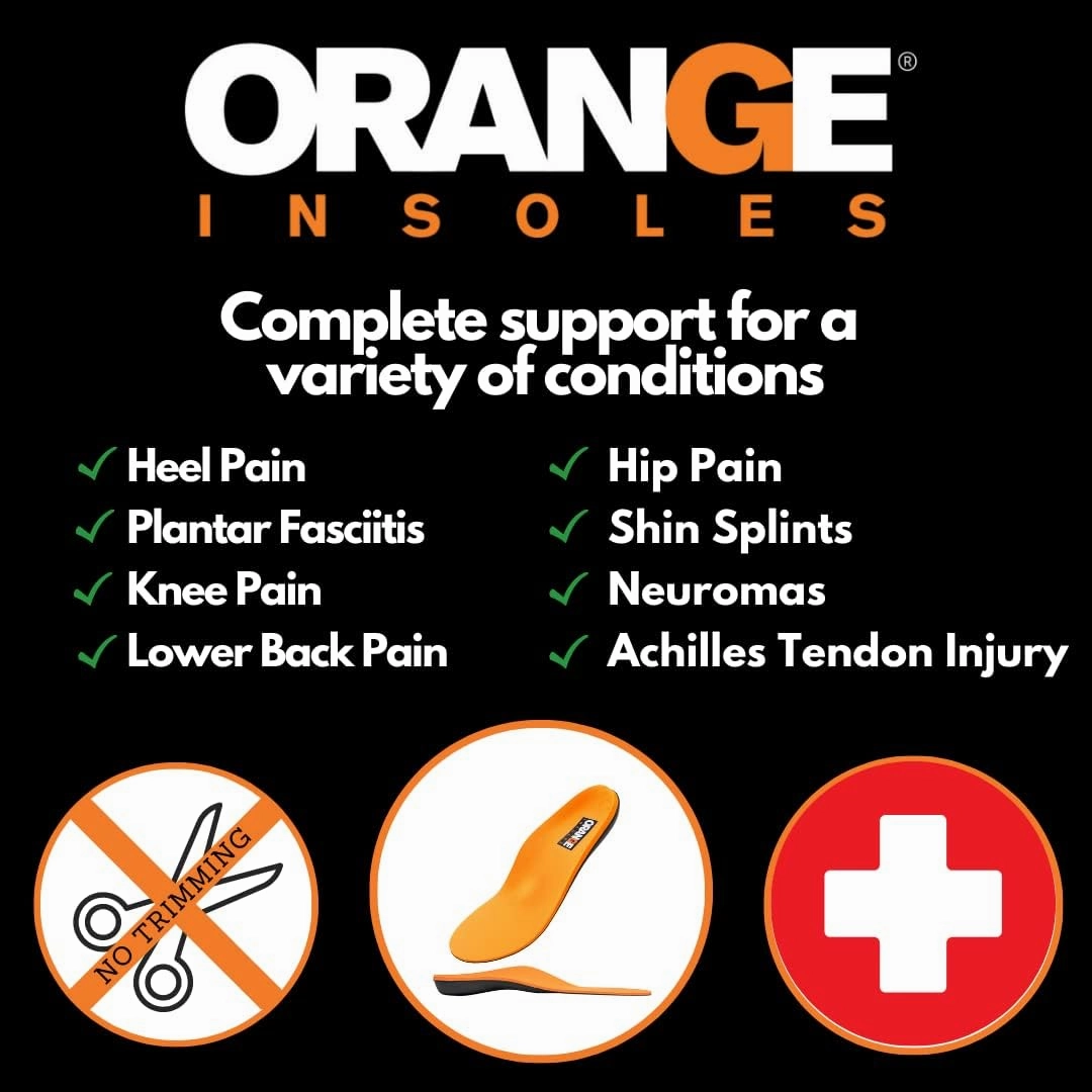 Orange Full Length C Fits Men's Shoe 6-6.5, Women's 7.5-8 Uses a Heel Cup, Contoured Medial Arch, and Metatarsal pad to Help with Better Alignment and Weight Distribution