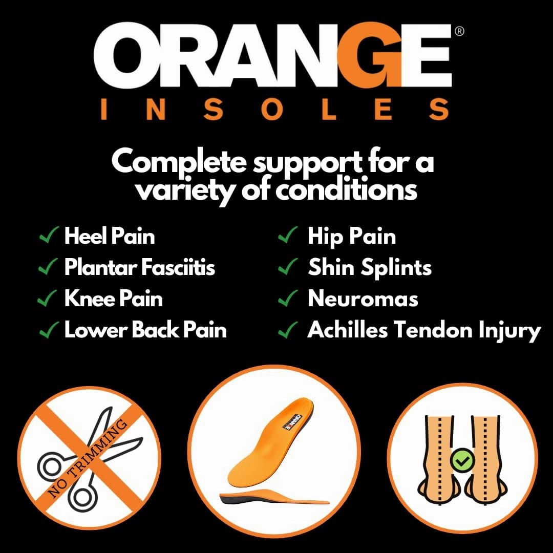 Orange Full Length G Fits Men's Shoe 10-10.5,Women's 11.5-12 Uses a Heel Cup, Contoured Medial Arch,and Metatarsal pad to Help with Better Alignment and Weight Distribution