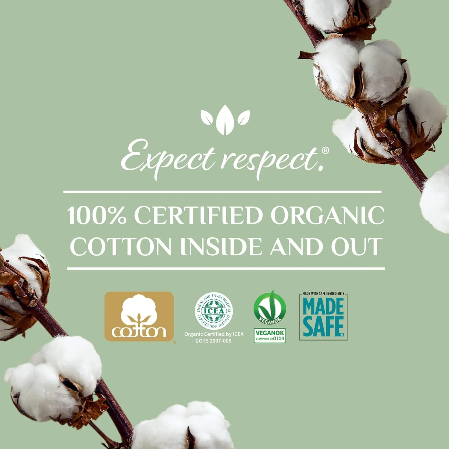 Organyc - 100% Certified Organic Cotton Inside and Out Feminine Pads, Sanitary Napkin 40 Count, Moderate Flow, Regular Absorbency, New Larger Size Packaging