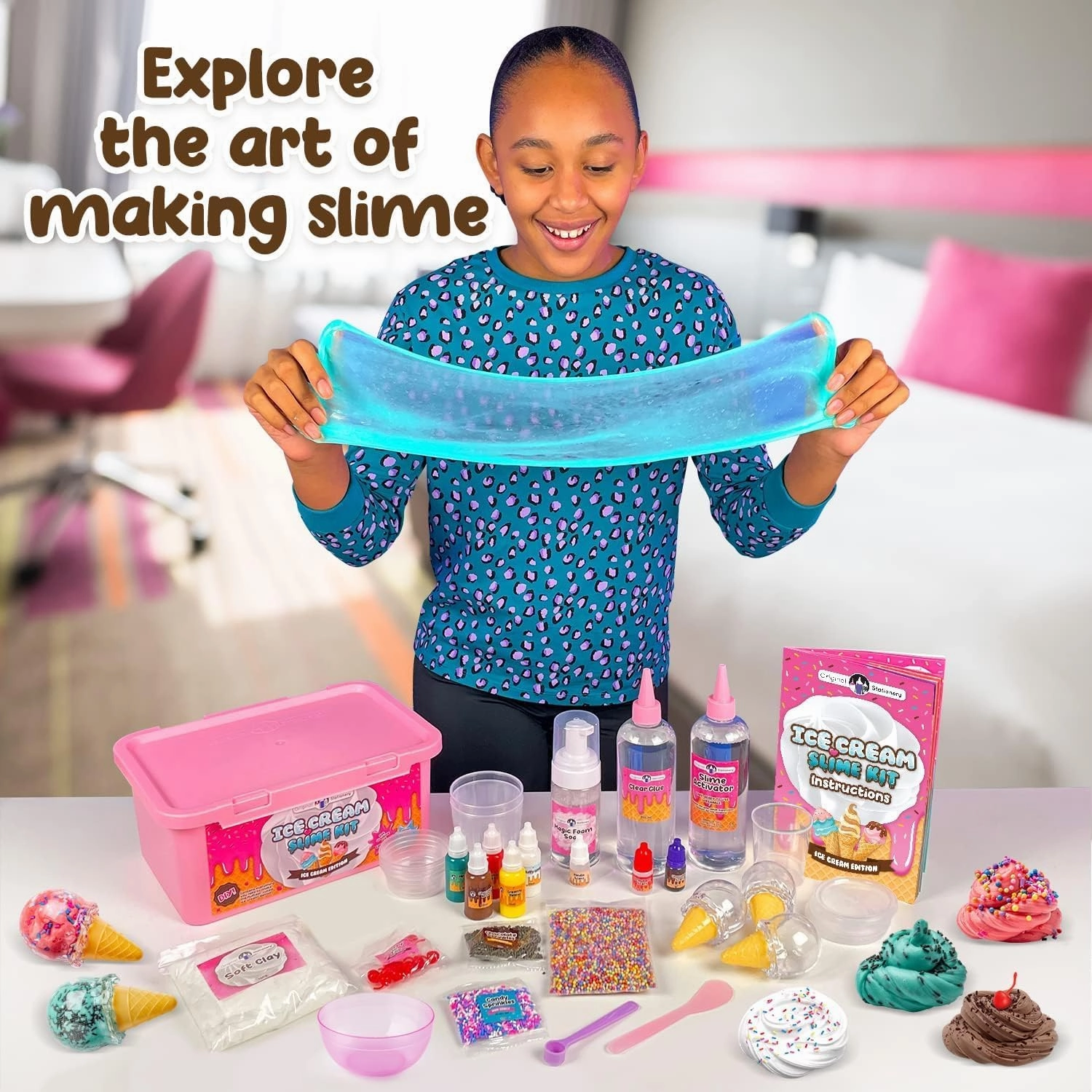Original Stationery DIY Ice Cream Slime Kit for Girls, Amazing Ice Cream Slime Making Kit to Make Butter Cloud & Foam Slimes, Fun Present, 10 Year Old Girl Birthday Gifts & Toys for Girls 8-10