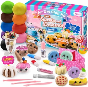 Original Stationery Mini Sweets & Desserts Air Dry Clay Kit, 10 Vibrant Colors and Over 30 Pieces in This DIY kit to Make Miniature Food with Modeling Clay for Sculpting