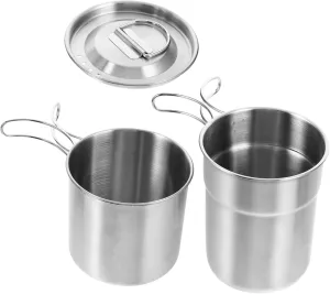 Outdoor Camping Gear Stainless Steel Cup Pot Set Mugs with Lids for Camping Hiking and Survival