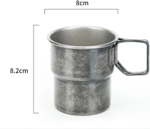 Outdoor camping portable stainless steel single-layer water cup 300ML foldable coffee cup 2PC(Black)