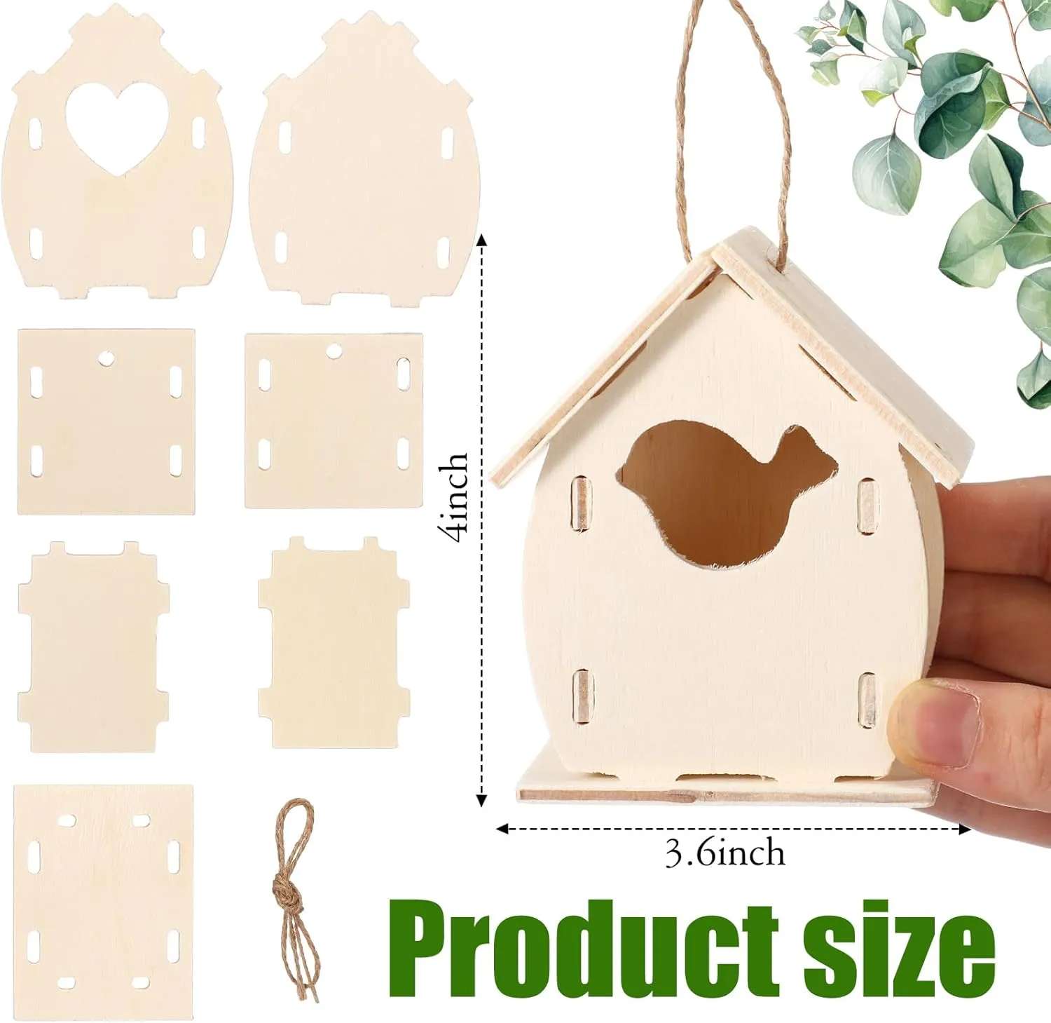 Outus 12 Pcs Wooden Birdhouse Craft Kits to Build, 4 Shapes Wooden Unfinished Bird House with Watercolor Pen and Butterfly Sticker for Boy and Girl Arts and Crafts Kits (Lovely Style, 3.6×4 Inch)