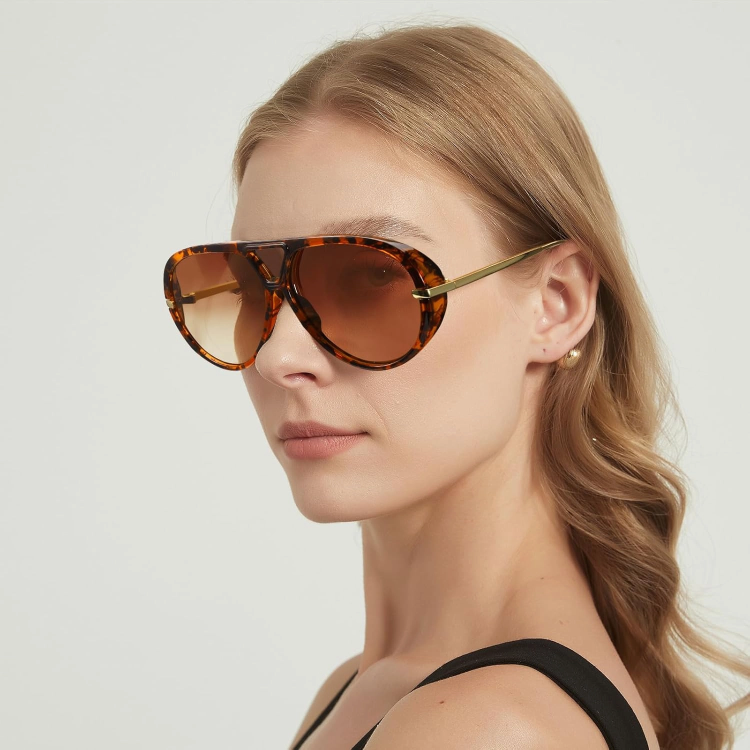 Oversized Aviator Sunglasses for Women With Earring Trendy Large Big Double Bridge 2025 Designer Ladies Shades