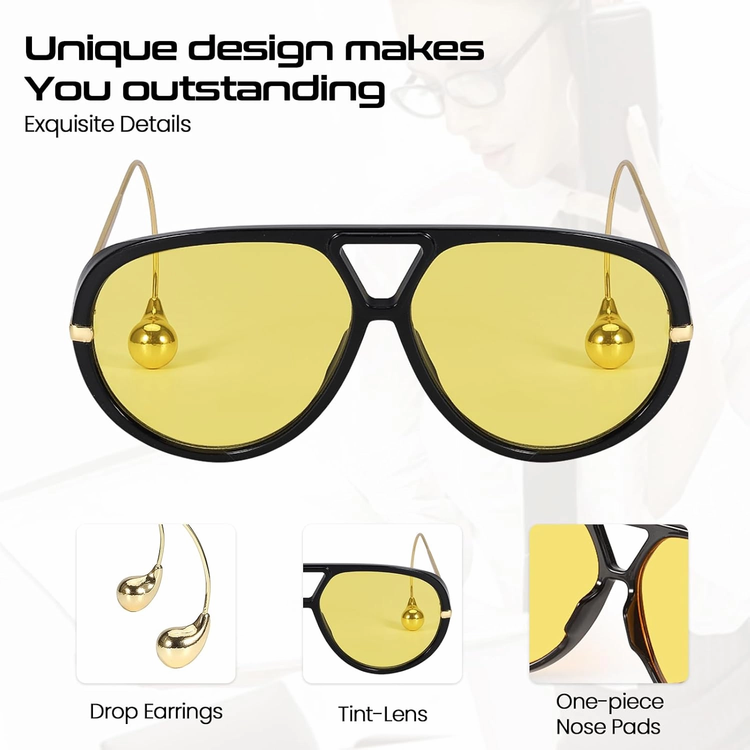 Oversized Aviator Sunglasses for Women With Earring Trendy Large Big Double Bridge 2025 Designer Ladies Shades