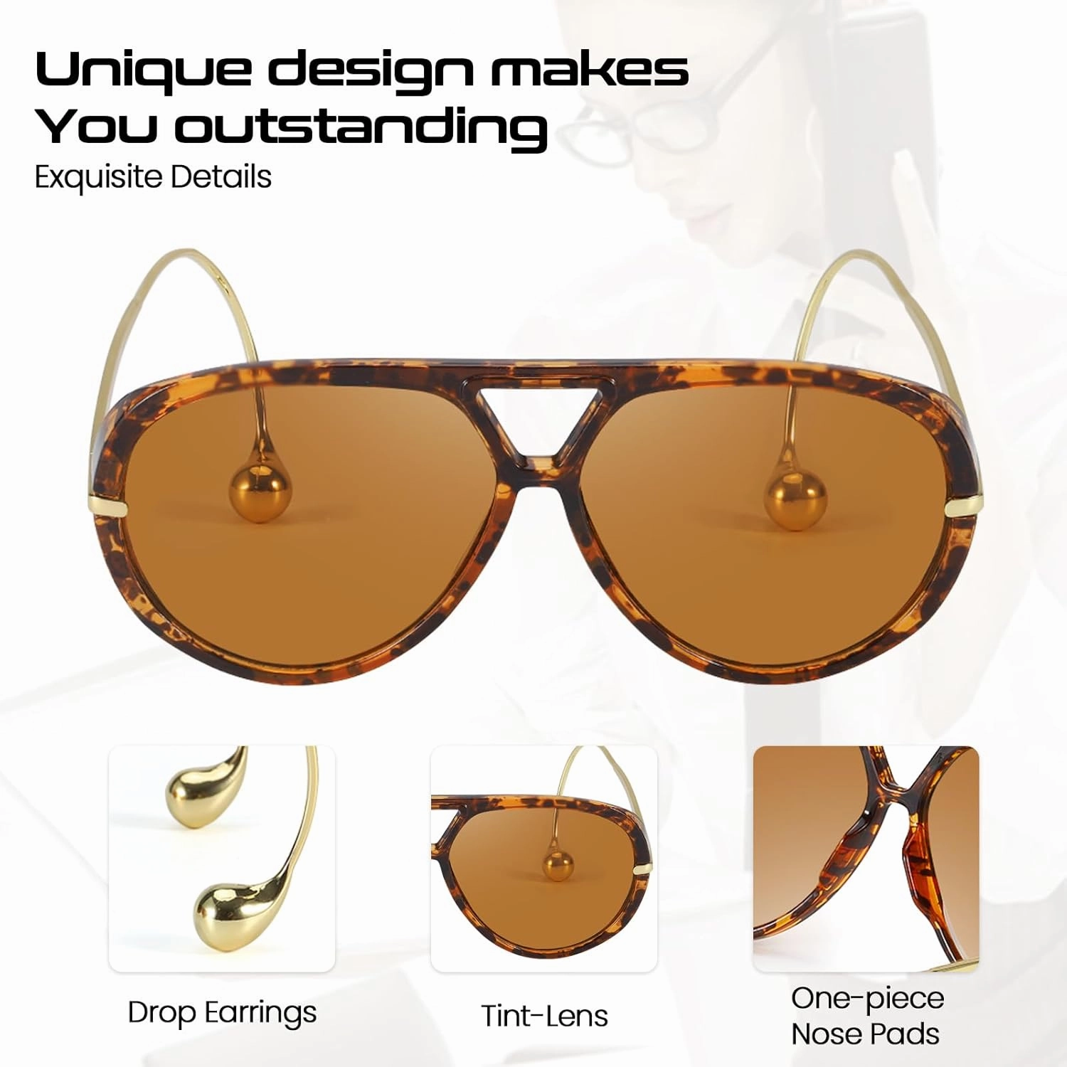 Oversized Aviator Sunglasses for Women With Earring Trendy Large Big Double Bridge 2025 Designer Ladies Shades