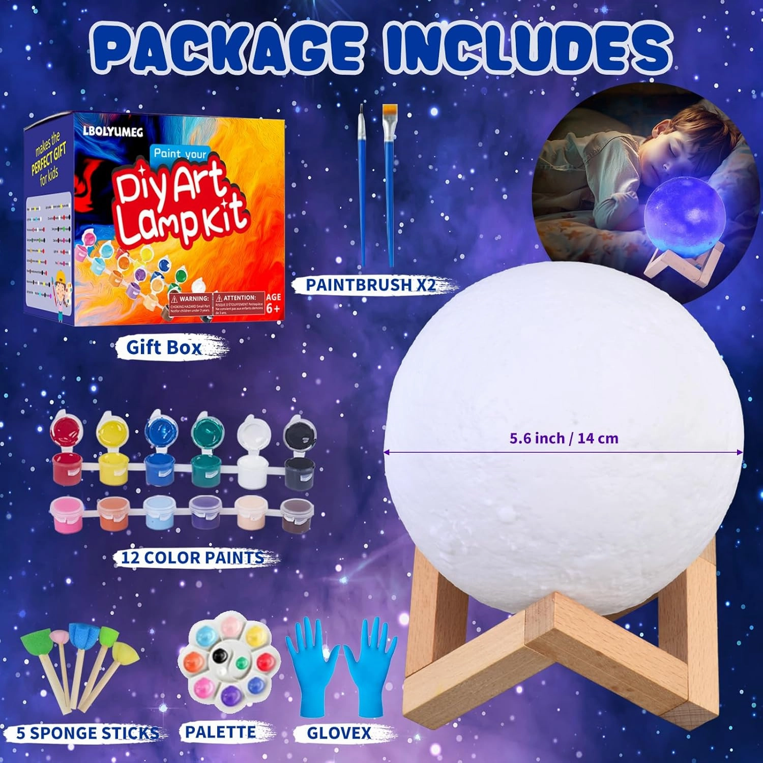 Paint Your Own Moon Lamp Kit,Art Supplies Arts and Crafts for Kids Ages 8-12,Crafts for Girls 8-12,Night Light Kids Crafts Ages 4-8,Birthday Easter Gifts Valentines Day Gifts for Kids