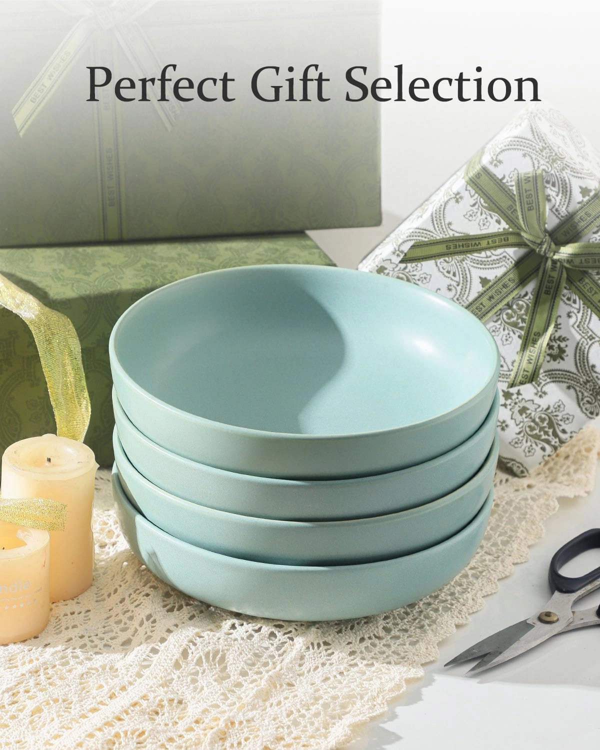 Pasta Bowls Set of 2, 34 oz Stoneware Salad Bowls Set, Large Kitchen Bowls for Pasta, Salad, Farmhouse Serving Bowls for Home Decor Gift, Microwave & Dishwasher Safe, Matte Turquoise