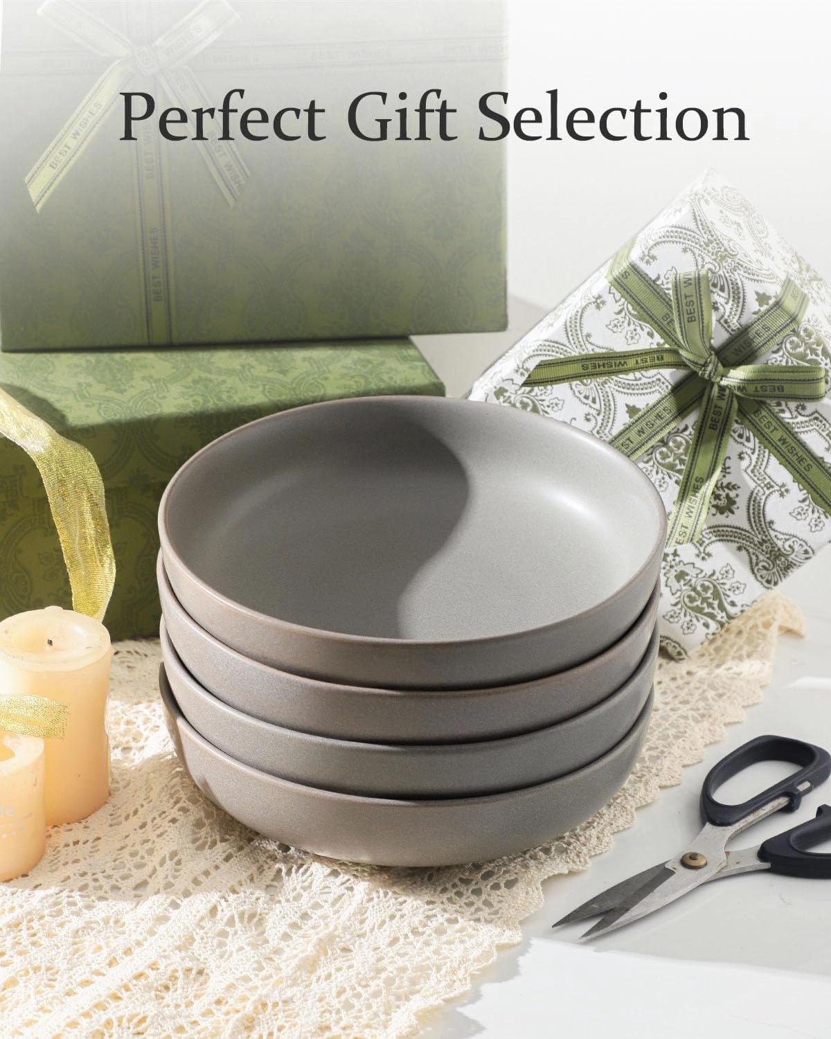 Pasta Bowls Set of 4, 34 oz Stoneware Salad Bowls, Ceramic Serving Bowls for Kitchen, Deep Pasta Bowls for Pasta, Salad, Soup, Fruit, Microwave Dishwasher Oven Safe, Matte Gray