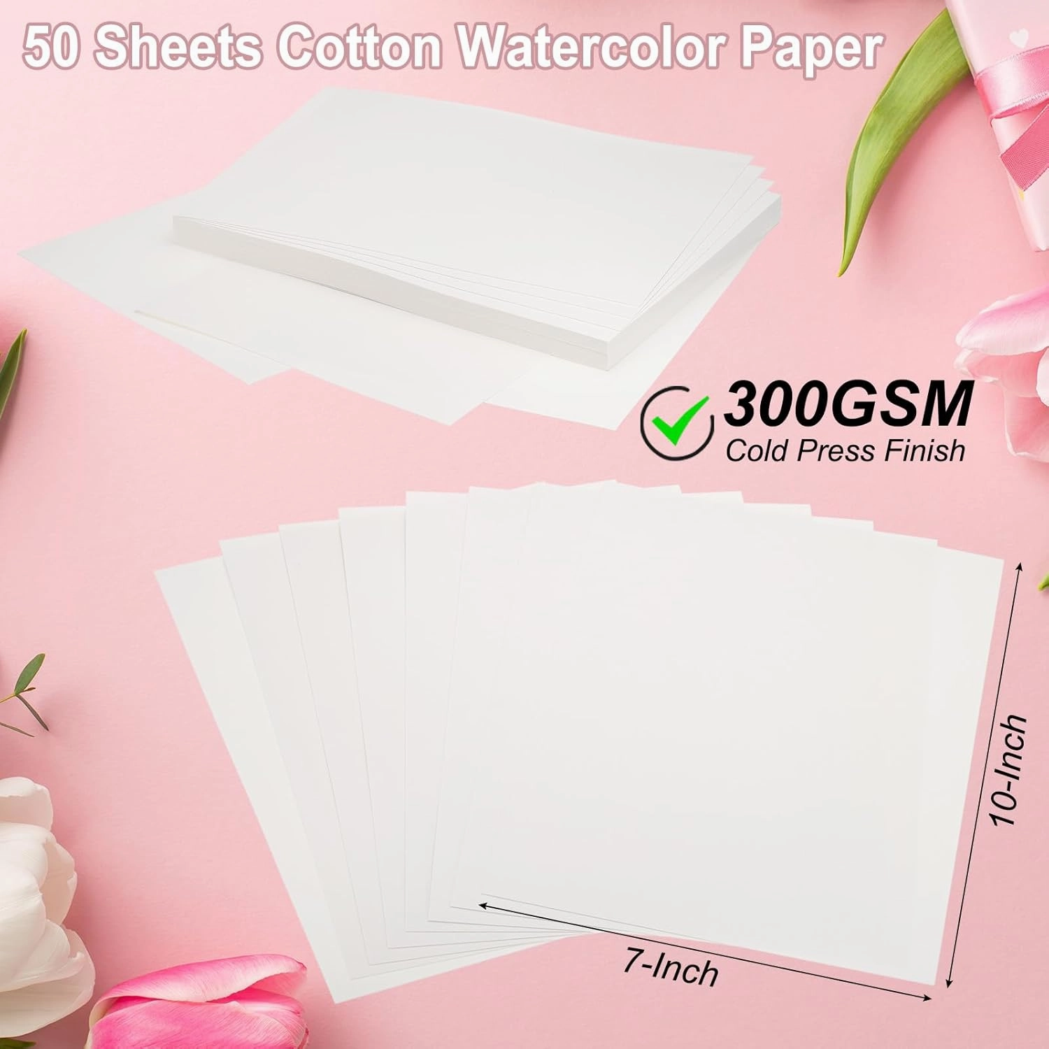 PATIKIL 50 Pcs Pure Cotton Watercolor Paper 140lb/300 GSM Water Coloring Paint Paper for Art Painting Watercolor Drawing Artist, 7x10 Inch