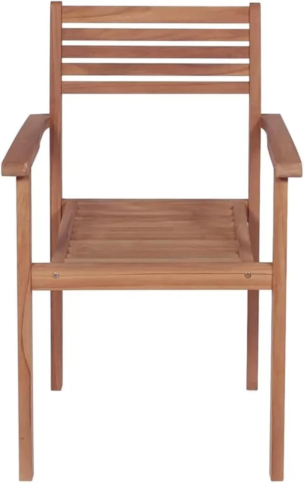 Patio Chairs 2 Pcs with Beige Cushions Solid Teak Wood Outdoor Stackable Chairs for Home Office Bar Cafe