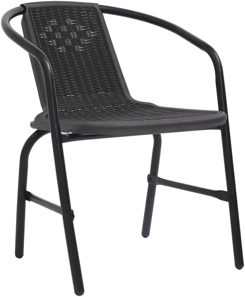 Patio Chairs Set of 2 Black Plastic Rattan and Steel Outdoor Stackable Lounge Chairs for Patio Pool Beach Garden Backyard