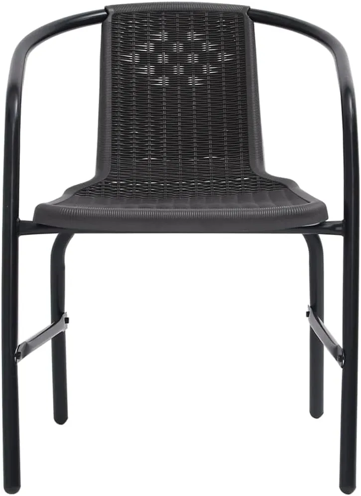Patio Chairs Set of 2 Black Plastic Rattan and Steel Outdoor Stackable Lounge Chairs for Patio Pool Beach Garden Backyard