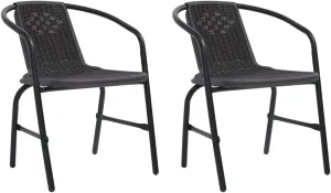 Patio Chairs Set of 2 Black Plastic Rattan and Steel Outdoor Stackable Lounge Chairs for Patio Pool Beach Garden Backyard